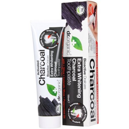 Dr. Organic Extra fehérítő fogkrém aktív szénnel, 100 ml