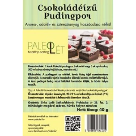 Csokoládé pudingpor, 42 g PaleoLét