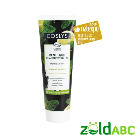 Coslys bio fogkrém menta és citrom kivonattal, növényi faszénnel, 100gr